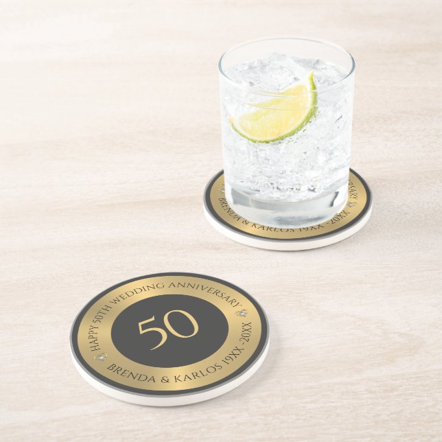 Posavasos Oro gris y metálico 50 aniversario boda (Lado)