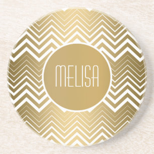 Posavasos Oro Monogramado Y Zigzag Blanco Chevron