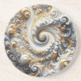Posavasos Oro, negro y blanco girando moderno abstracto