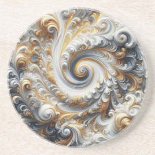 Posavasos Oro, negro y blanco girando moderno abstracto