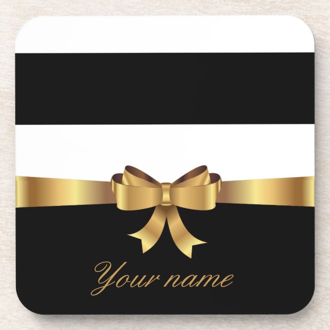 Posavasos Oro personalizado, Black Bold Strips Golden BOW (Frente)