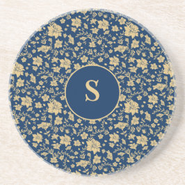 Posavasos Oro Personalizado Floral Azul Marino