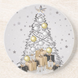 Posavasos Oro plateado y árbol de Navidad negro