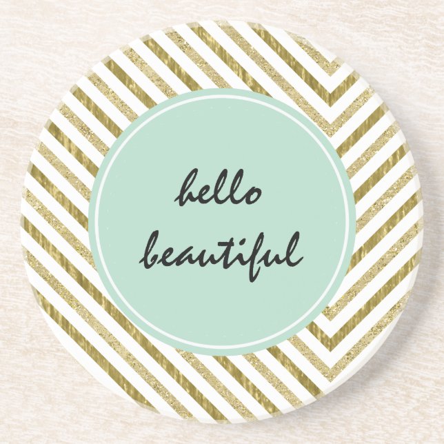 Posavasos Oro y Chevron elegante blanco personalizados (Frente)