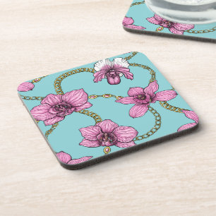 Posavasos orquídeas y cadenas, rosa y azul