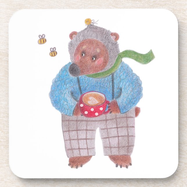 Posavasos Oso, abejas y capuchino (Frente)