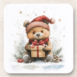 Posavasos Oso bebé en Santa Hat - Vacaciones para Navidades