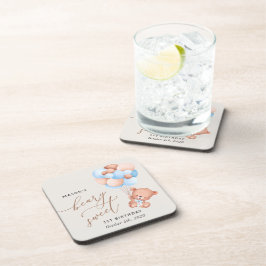 Posavasos Oso bebé, globos azules, primer cumpleaños