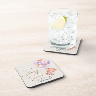 Posavasos Oso Bebé, Globos Púrpura, Primer Cumpleaños