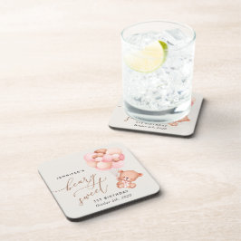 Posavasos Oso bebé, globos rosados, primer cumpleaños