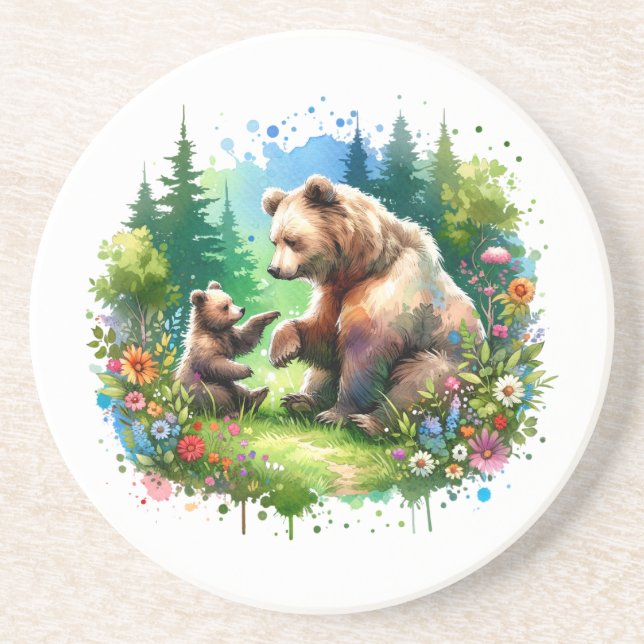 Posavasos Oso de acuarela y cubo (Frente)