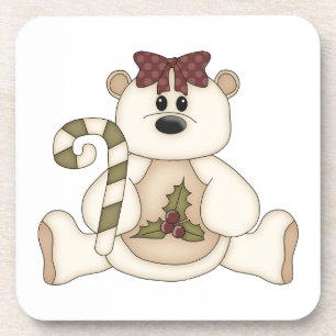 Posavasos Oso de Navidades blancos con bastón de caramelo