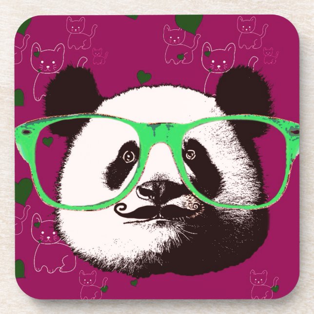 Posavasos Oso de panda al vapor en gafas con bigote (Frente)