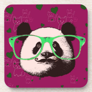 Posavasos Oso de panda al vapor en gafas con bigote