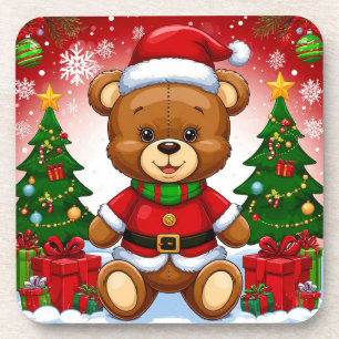 Posavasos Oso de peluche adorable con traje de Santa