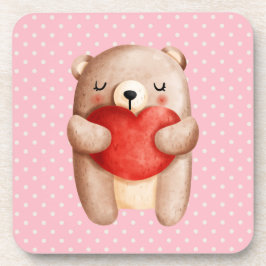 Posavasos Oso de peluche con un corazón rojo