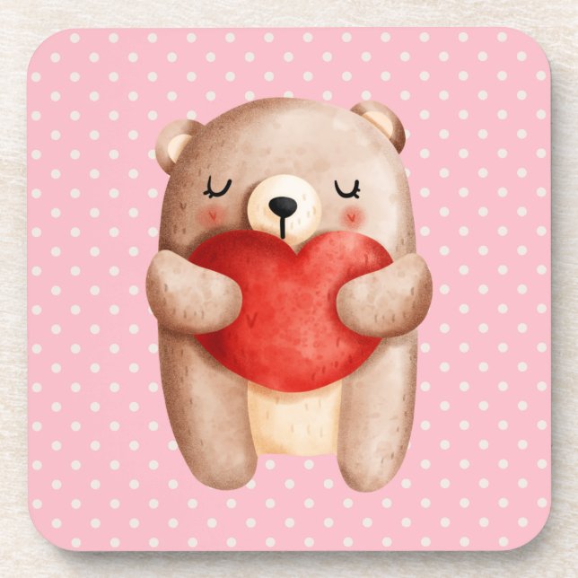 Posavasos Oso de peluche con un corazón rojo (Frente)