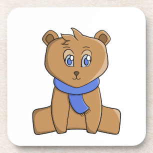 Posavasos Oso de peluche con un pañuelo azul