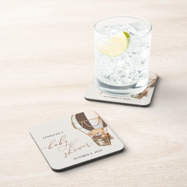 Posavasos Oso de peluche, globo de aire caliente marrón, Bab (Lado Derecho)