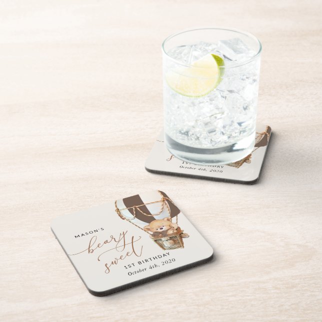 Posavasos Oso de peluche, globo de aire caliente marrón, pri (Lado Derecho)