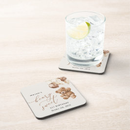 Posavasos Oso de peluche, globos marrones, primer cumpleaños