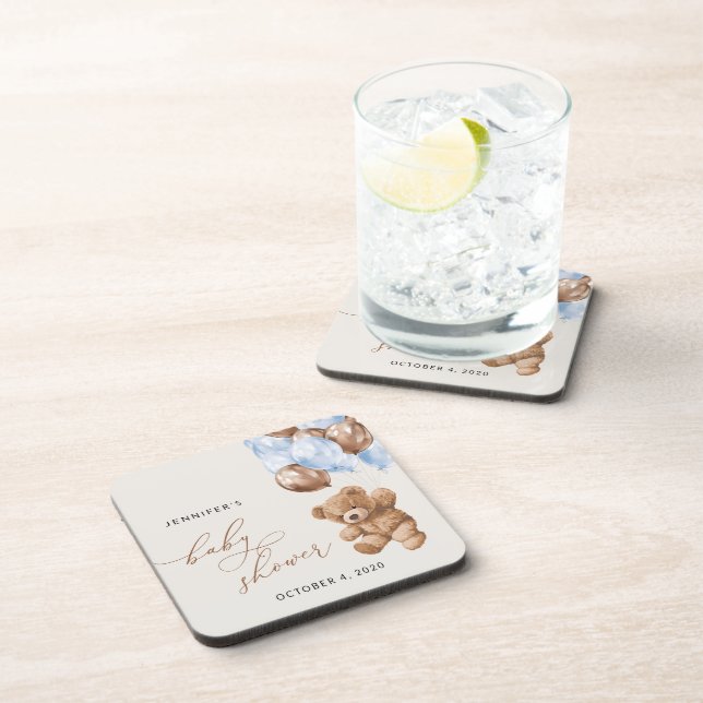 Posavasos Oso de peluche, Oso de bebé, Globos azules, Baby S (Lado Derecho)