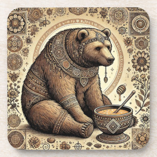 Posavasos 🐻 Oso Mandala Miel Naturaleza Cabaña Regalo 🐻