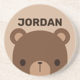 Posavasos Oso marrón lindo con nombre personalizado