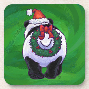 Posavasos Oso panda con sombrero de Santa en verde
