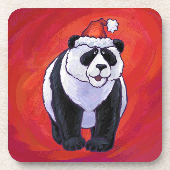 Posavasos Oso Panda en Santa Hat en rojo (Frente)