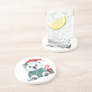Posavasos Oso polar de Navidades cortos en suéter festivo