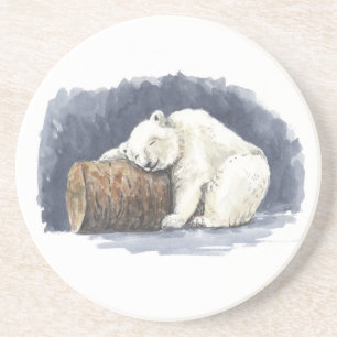 Posavasos Oso polar durmiente, arte acuarela