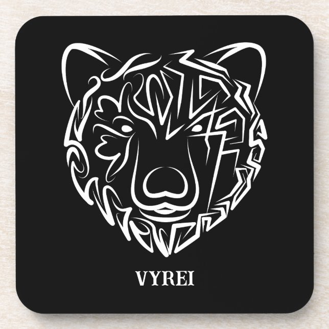 Posavasos Oso tribal blanco y negro (Frente)