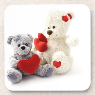 Posavasos Osos de peluche con ruedas de corcho cardíaco