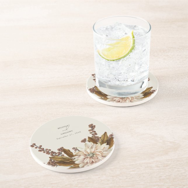 Posavasos Otoño Floral Tones de tierra acuarela Boda otoño (Lado)