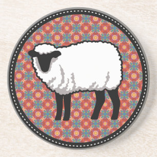 Posavasos Oveja en patrón rojo ordenado