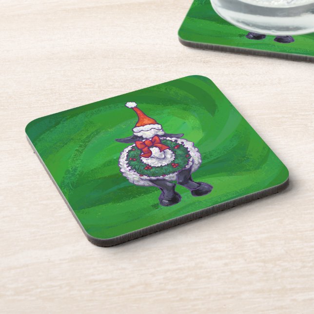Posavasos Oveja en Sombrero de Santa sobre verde (Lado Izquierdo)