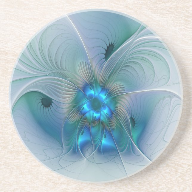 Posavasos Ovejas en pie, abstracto fractal turquesa azul (Frente)