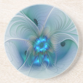 Posavasos Ovejas en pie, abstracto fractal turquesa azul