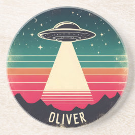 Posavasos OVNI vintage personalizado al atardecer