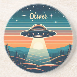 Posavasos OVNI vintage personalizado al atardecer