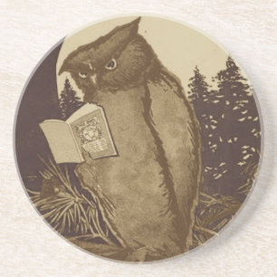 Posavasos Owl leyendo un libro