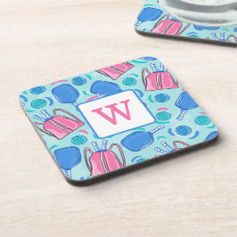 Posavasos Paddle de pelota y bolas azul Preppy Inicial