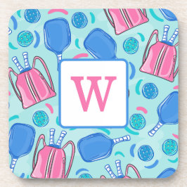 Posavasos Paddle de pelota y bolas azul Preppy Inicial