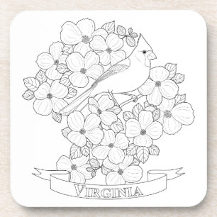 Posavasos Página Estado de Virginia de Colores de Aves y Flo