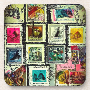 Posavasos Painted Vintage Stamps Collage