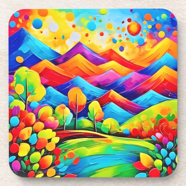 Posavasos Paisaje abstracto de las montañas del arco iris (Frente)