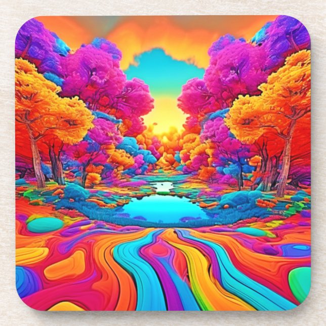 Posavasos Paisaje colorido de fantasía (Frente)