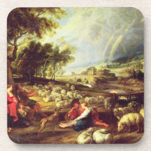 Posavasos Paisaje con el arco iris (aceite en lona)