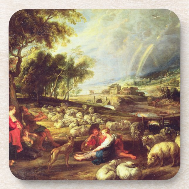 Posavasos Paisaje con el arco iris (aceite en lona) (Frente)